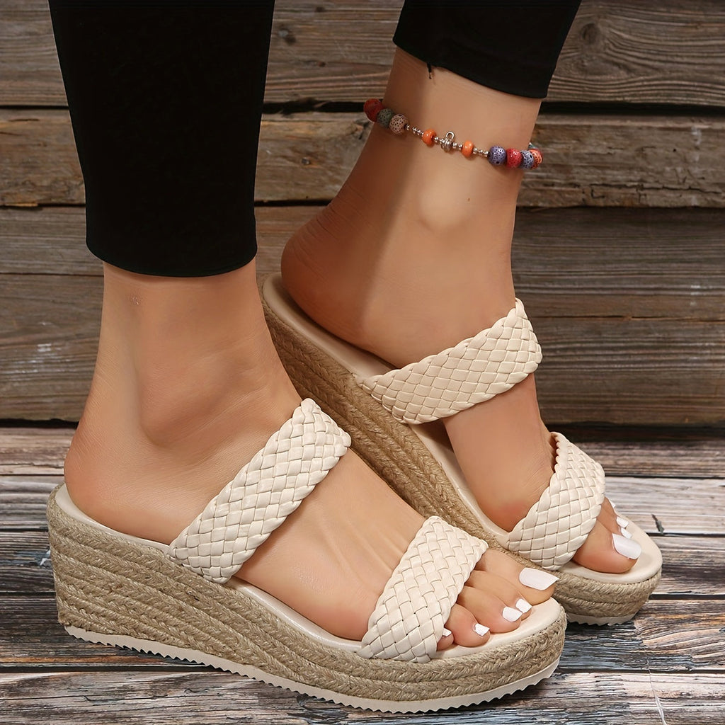 Platform Wedge Sandals with a Slip-Resistant Sole and Single Strap