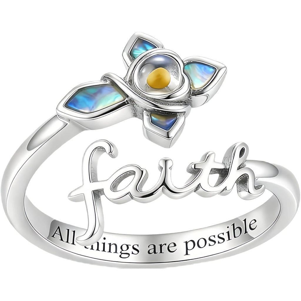 Adjustable Faith Cross Ring with Shell Inlay in Silver Colour