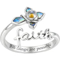 Adjustable Faith Cross Ring with Shell Inlay in Silver Colour