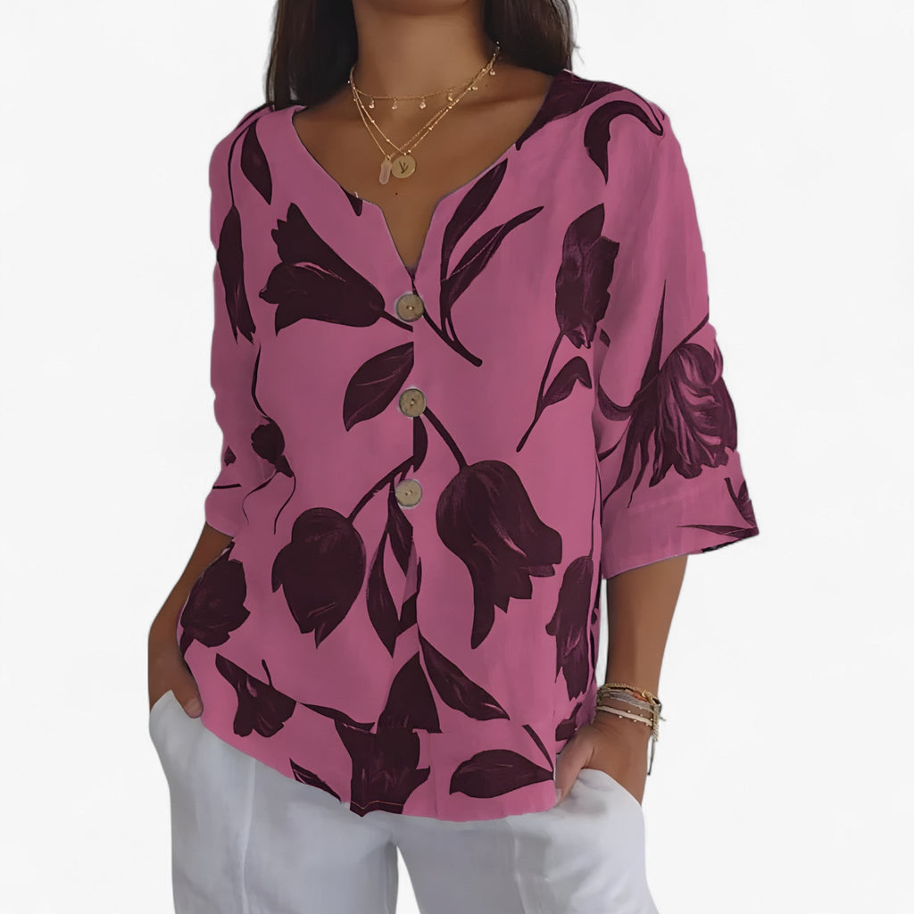 Floral Print Blouse with Lightweight Breathable Fabric