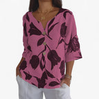 Floral Print Blouse with Lightweight Breathable Fabric
