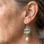 Vintage-Style Mismatched Iridescent Grey Stone and Faux Pearl Earrings