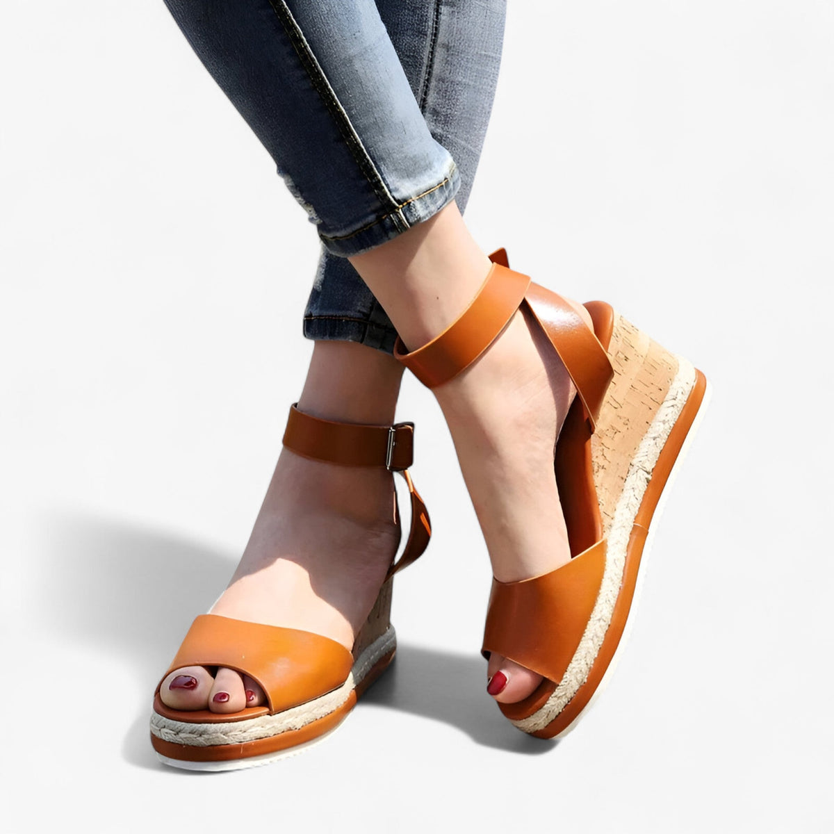 Wedge Platform Sandals with an Adjustable Ankle Strap