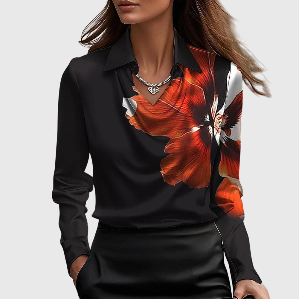 Pleated Neckline Blouse with Soft Sheen