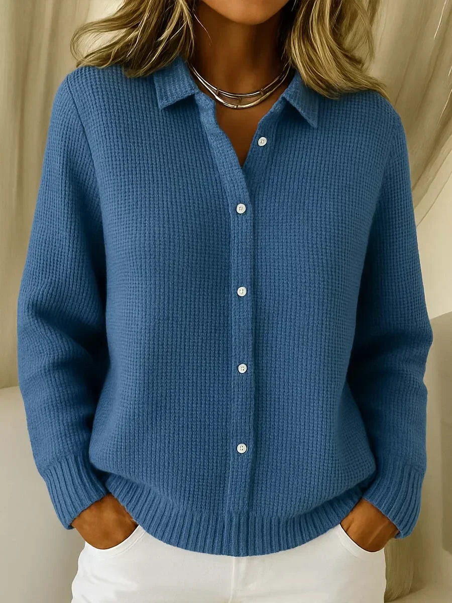Textured Knit Cardigan with Collar and Button Front