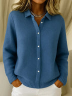 Textured Knit Cardigan with Collar and Button Front