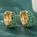 Vintage Green Zirconia Hoop Stud Earrings in Gold Colour