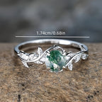 Round Green Speckled Stone Leaf Ring in Silver Colour