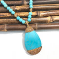 Blue-Green and Sea-Green Stone Pendant Necklace with Earthy Tones