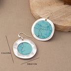 Vintage Bohemian Round Blue-Green Stone Earrings with Earthy Tone