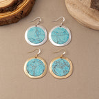 Vintage Bohemian Round Blue-Green Stone Earrings with Earthy Tone