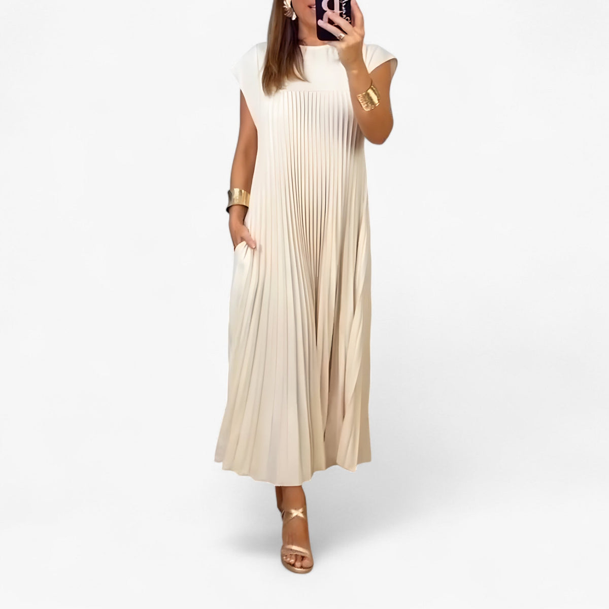 Vestido plisado sin mangas de silueta vaporosa