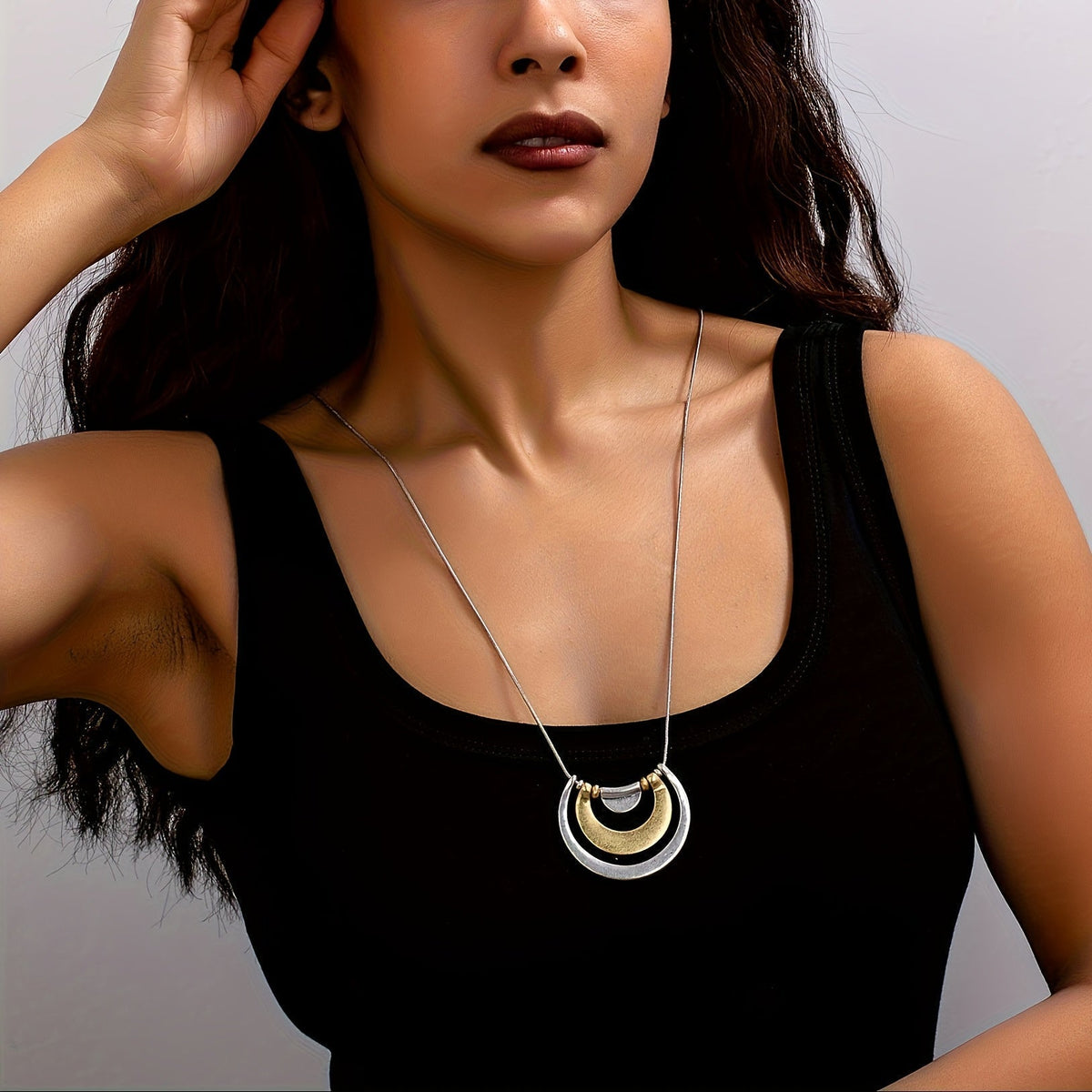 Modern Two-Tone Abstract Pendant Necklace with Sculptural Shape