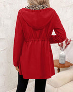 Leopard Print Coat with Drawstring and Zip Front