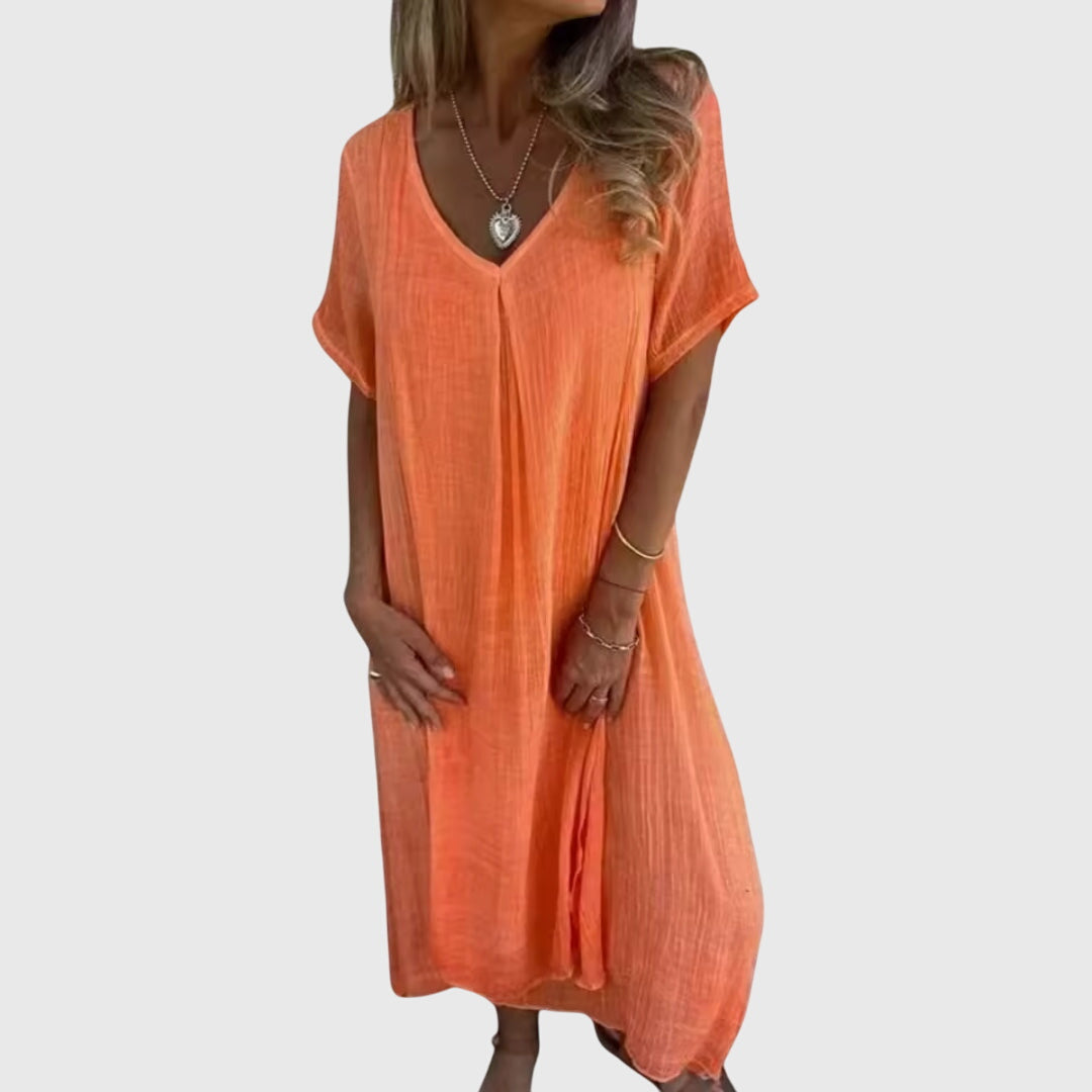 Lightweight V-Neck Dress with Flattering Silhouette