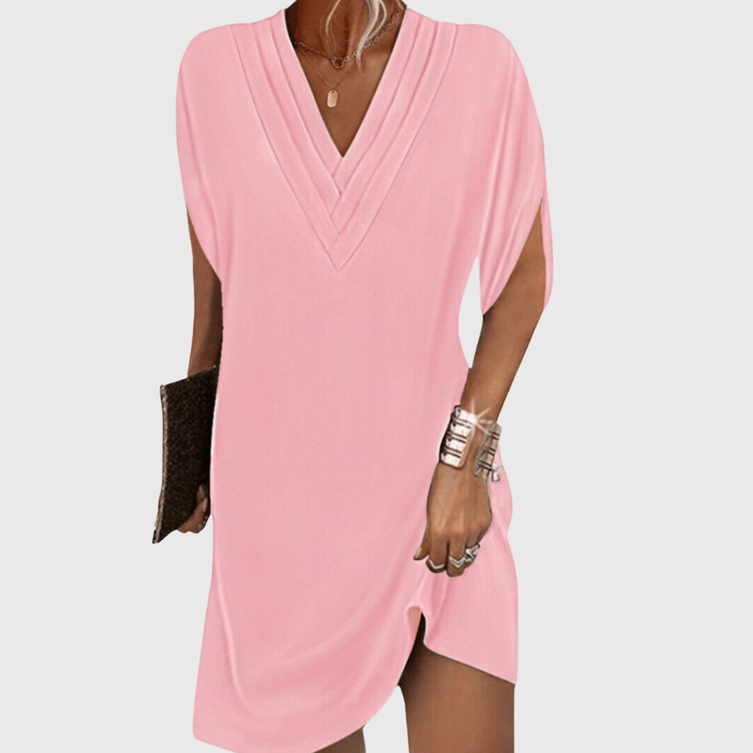 Draped V-Neck Dress with Flowing Silhouette