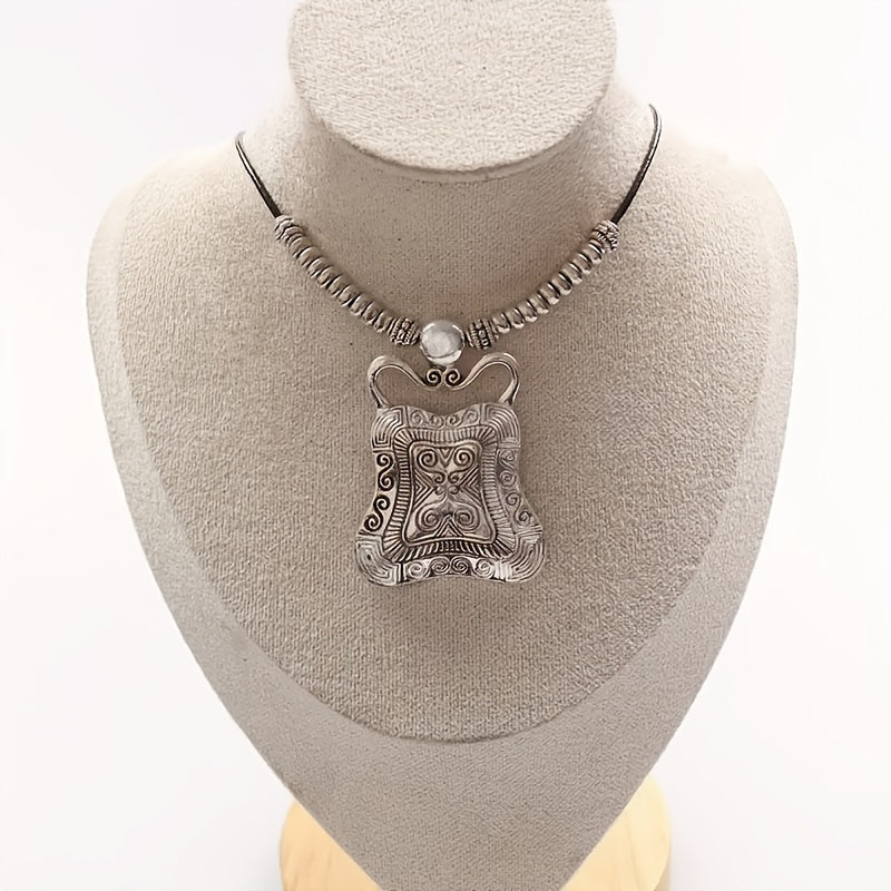 Antique-Style Geometric Tribal Pendant Necklace in Silver Colour