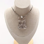 Antique-Style Geometric Tribal Pendant Necklace in Silver Colour