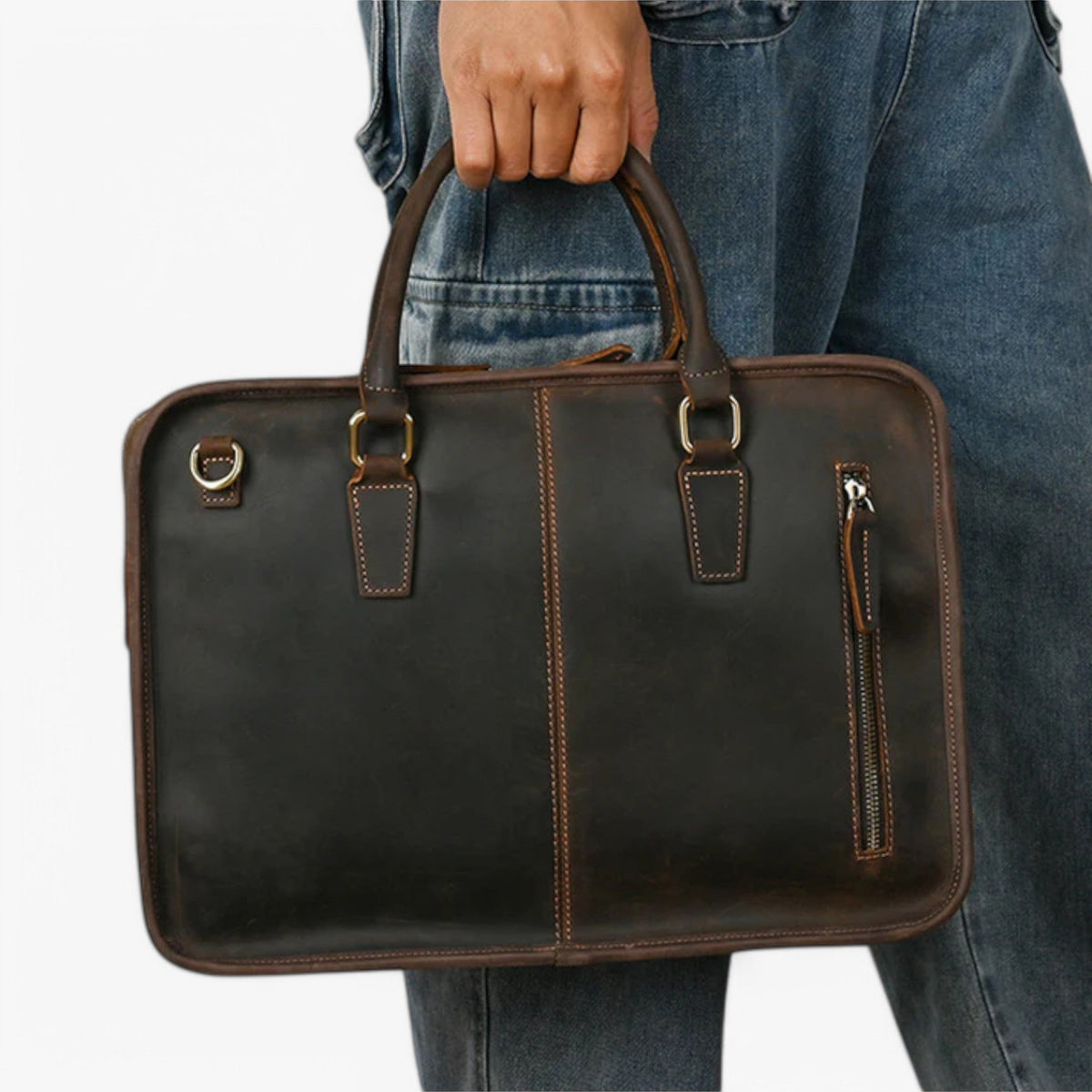 Patina-Finish Laptop Bag with Carry Handles