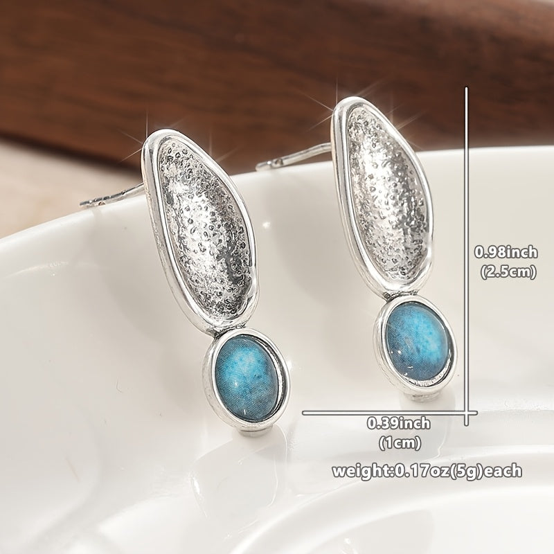 Vintage Oval Drop Earrings in Silver Colour with Graceful Shape