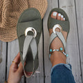 Flat Sandals with Metal Buckle and Cushioned Sole