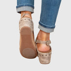Wedge Sandals with Buckle Strap and Cushioned Footbed