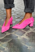 Block Heel Court Shoes in Bold Colour
