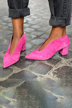 Block Heel Court Shoes in Bold Colour