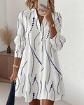 Shirt Dress with Wavy Lapel and Flowing Cut