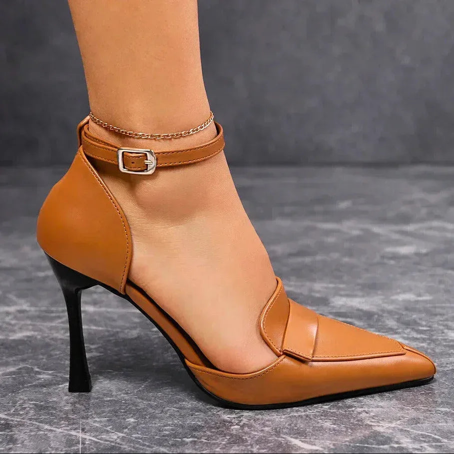 Pointed Toe Court Shoes with Smooth Leather Look Finish