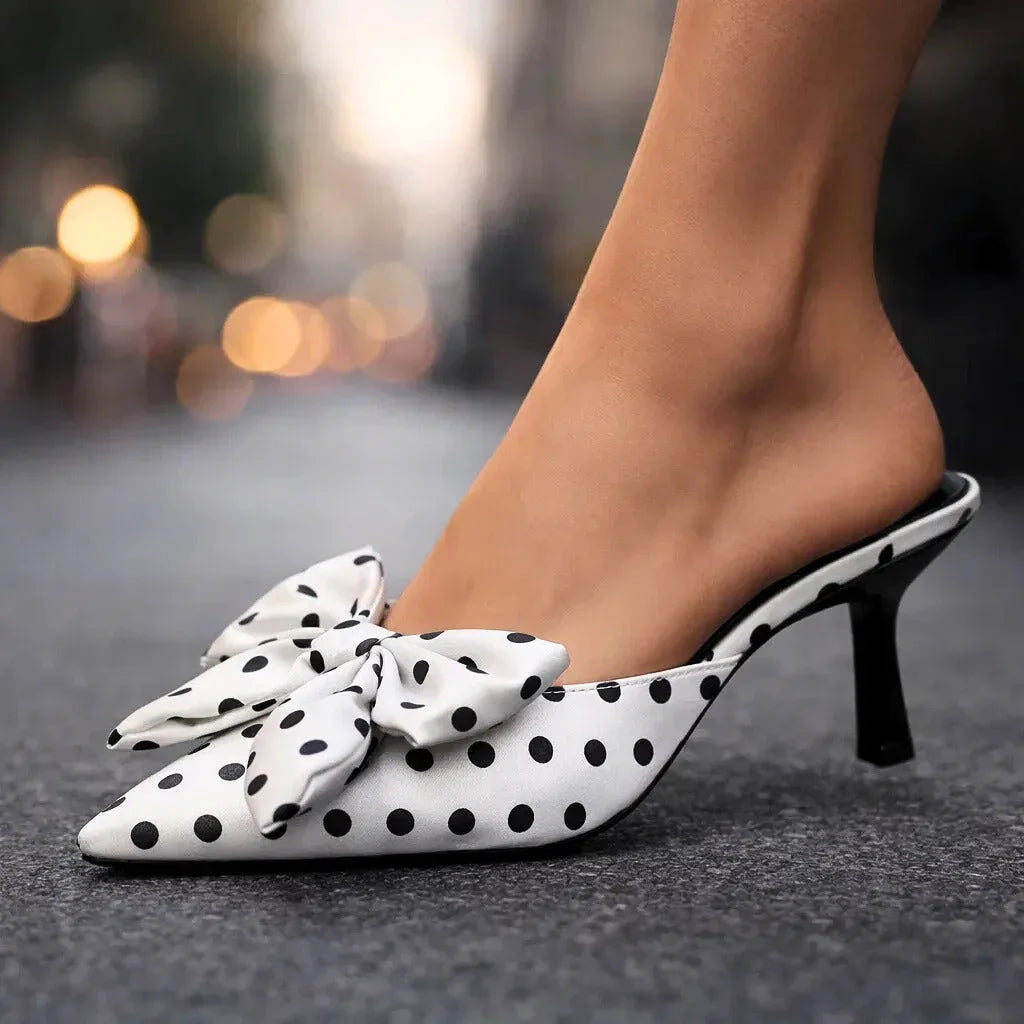 Polka Dot Kitten Heels with Oversized Bow