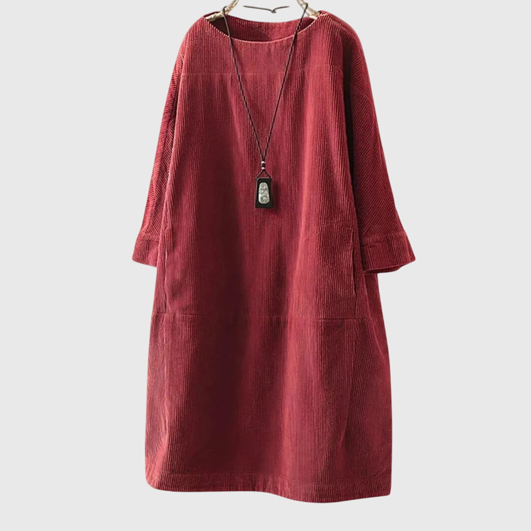 Corduroy Midi Dress with Relaxed Silhouette