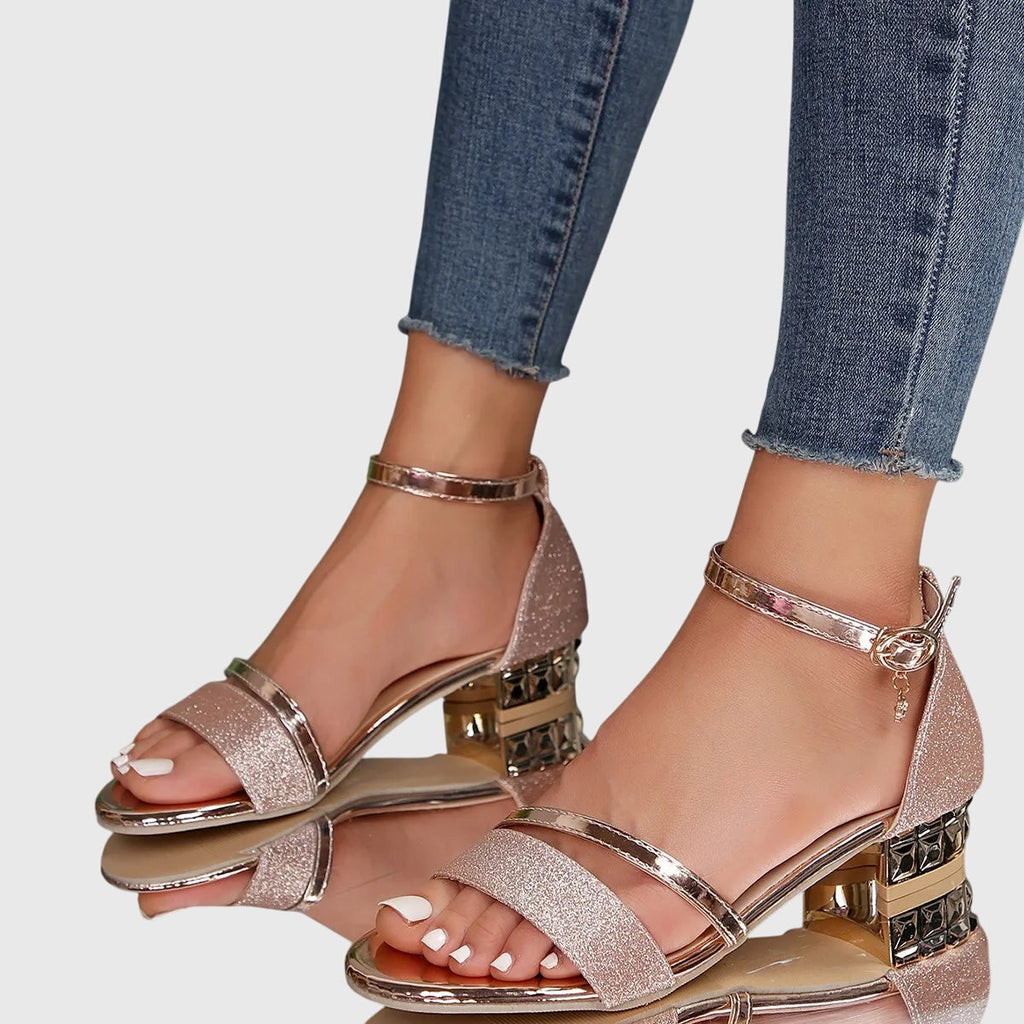 Heeled Sandals with Metallic Finish
