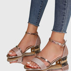 Heeled Sandals with Metallic Finish