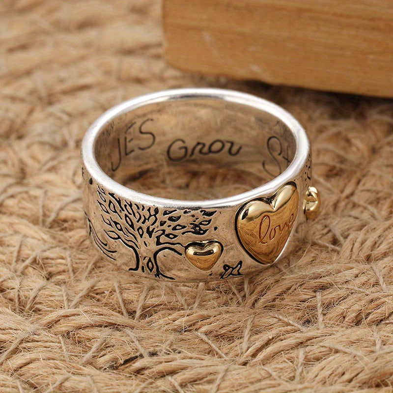 Vintage-Style Two-Tone Love Message Band Ring with Engraved Words