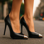 Textured Court Heels with Metallic Point Detail