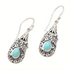 Teardrop Blue-Green Stone Drop Earrings in Silver Colour