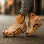 Cork Effect Wedge Sandals with Open Sided Slip On