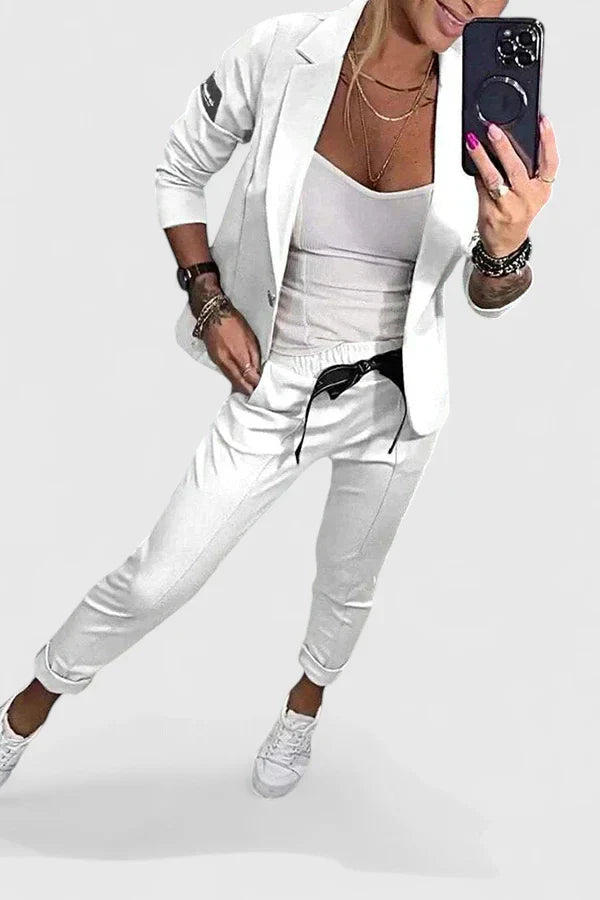 Blazer Two Piece Set with Elasticated Waist Trousers