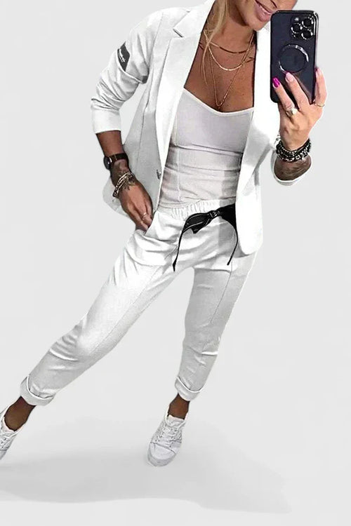 Blazer Two Piece Set with Elasticated Waist Trousers