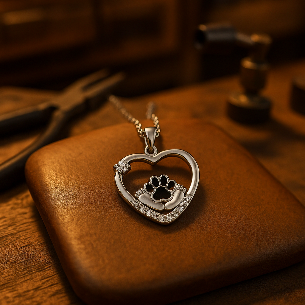Dog Paw Print Pendant Necklace with Zirconia Sparkle