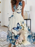 Sleeveless Boho Maxi Dress with V Neckline