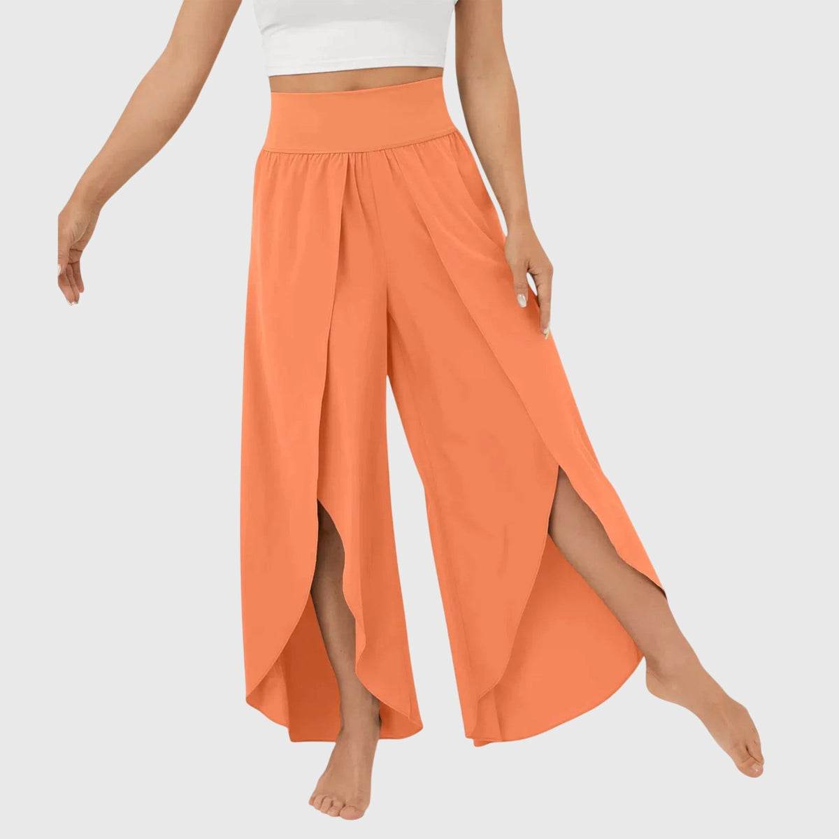 Lightweight Flared Trousers with Built-In Shorts