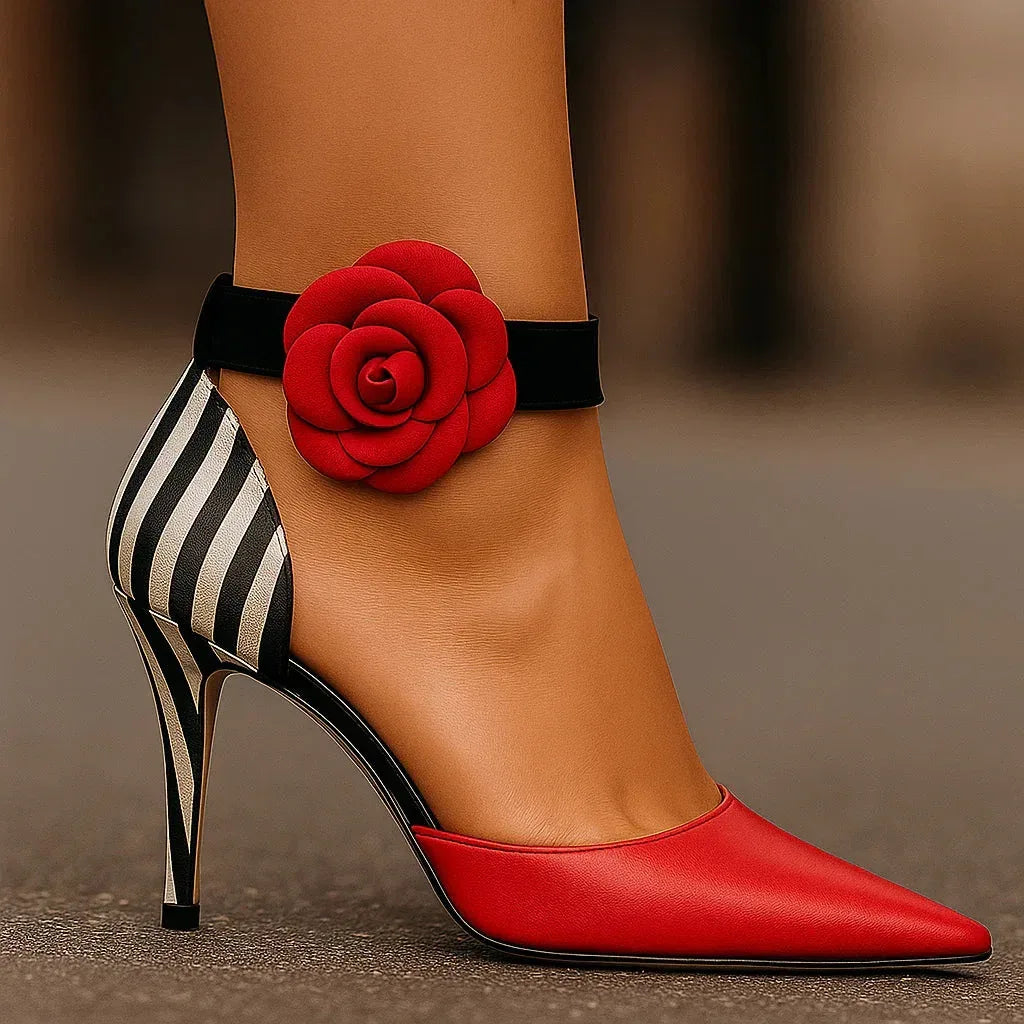 Pointed Toe Heels with Floral and Leopard Detail