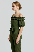 Ruffle Sleeve Jumpsuit with Adjustable Waist Tie