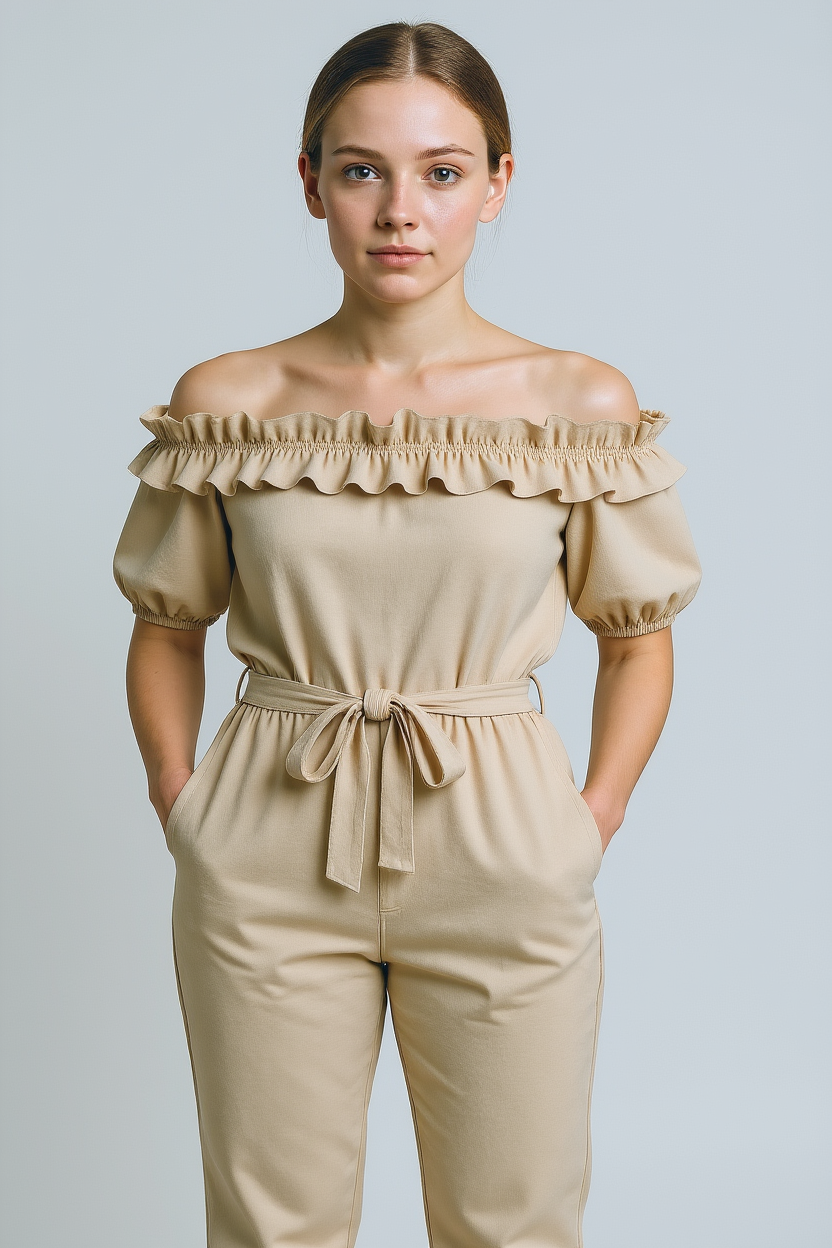 Ruffle Sleeve Jumpsuit with Adjustable Waist Tie