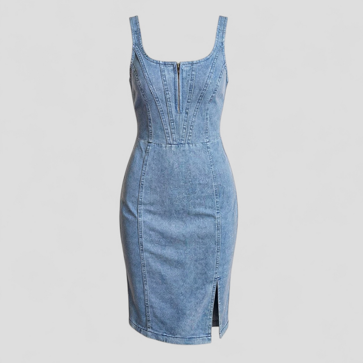 Figursydd midiklänning i denim med sidoslits
