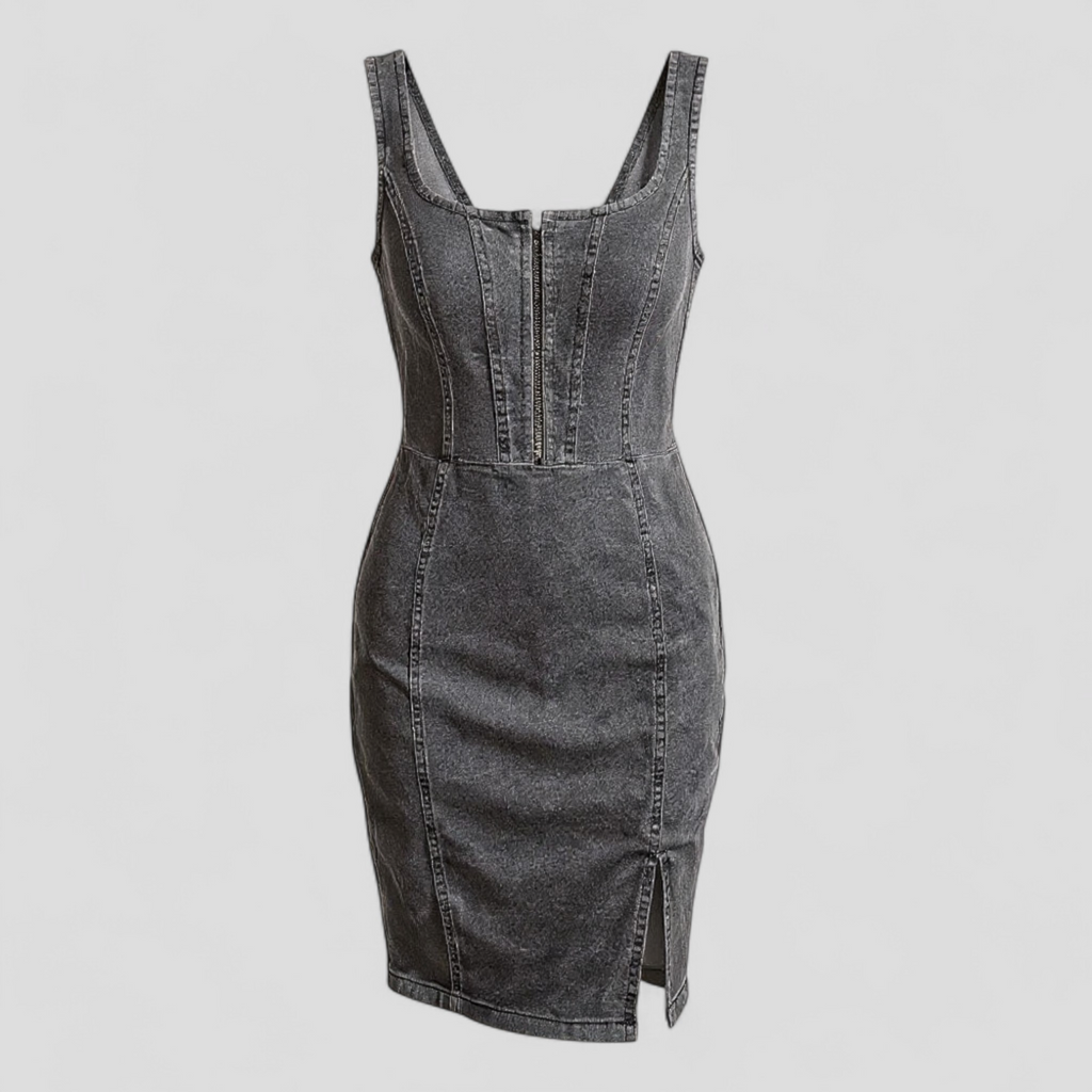 Figursydd midiklänning i denim med sidoslits