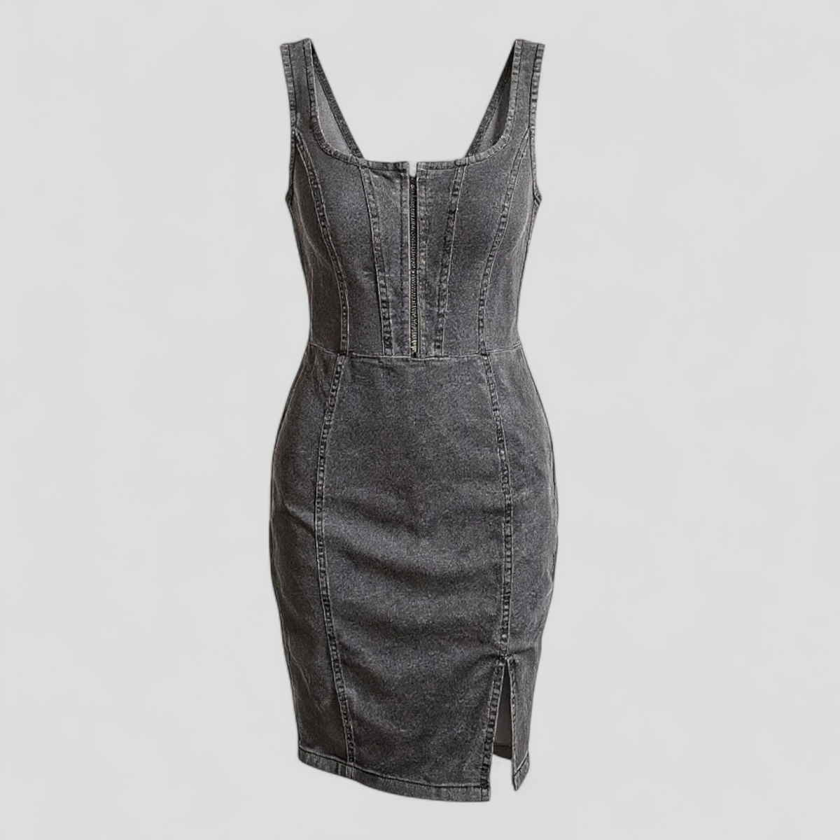 Figursydd midiklänning i denim med sidoslits