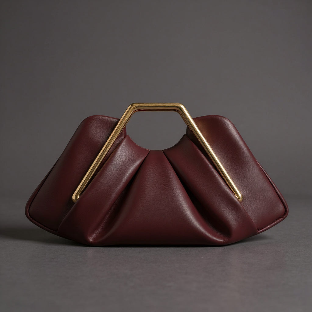 Origami-Inspired Faux Leather Clutch with a Gold-Tone Handle